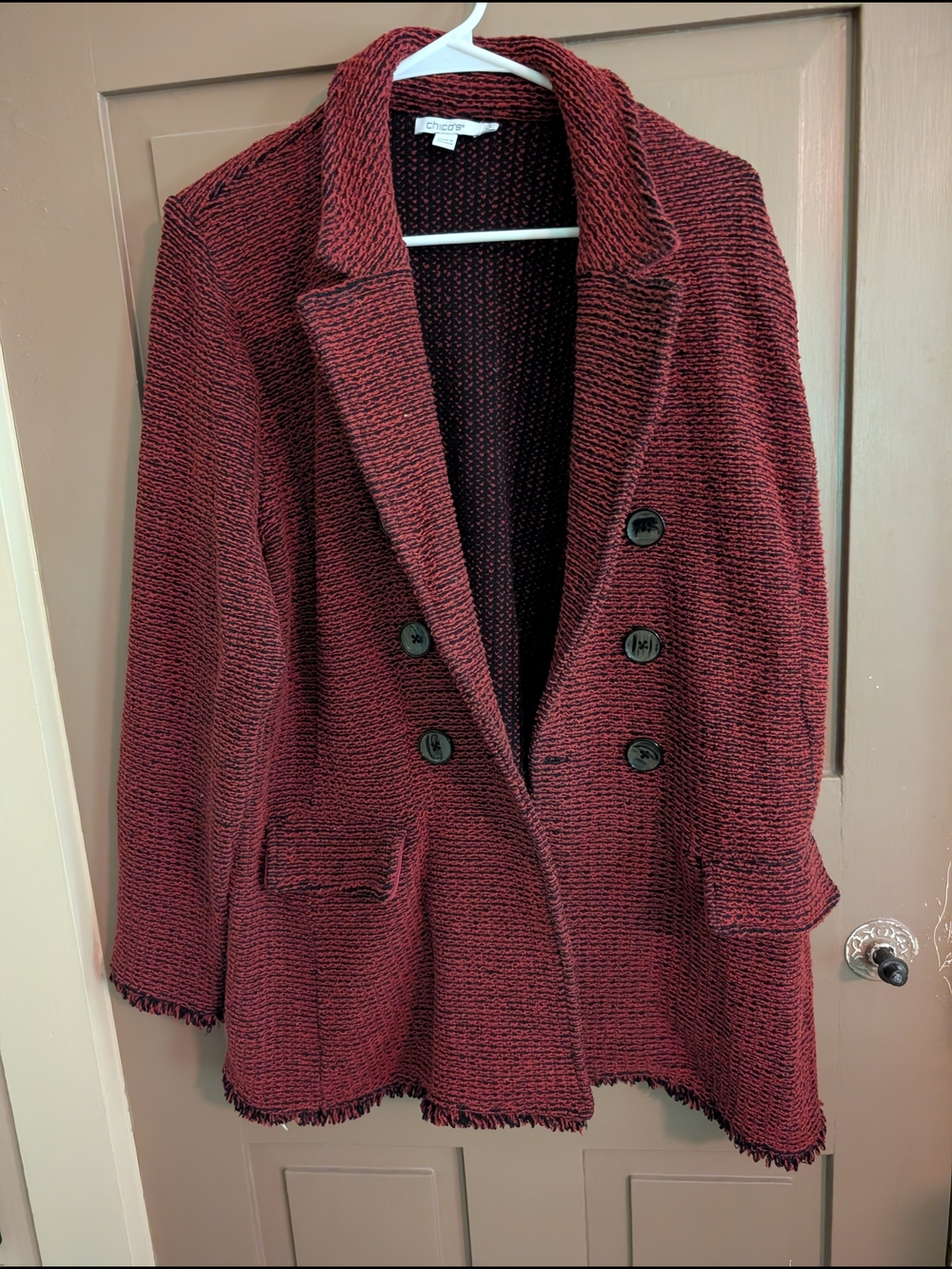 Chico's Double Breasted Blazer - Red Black Houndstooth - Size 3 (xl)